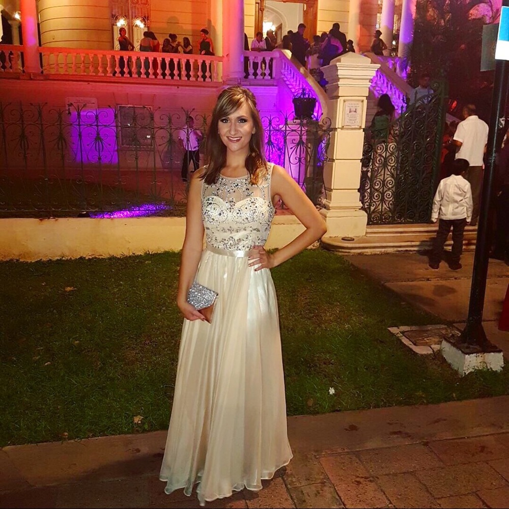 Floor length formal champagne dress